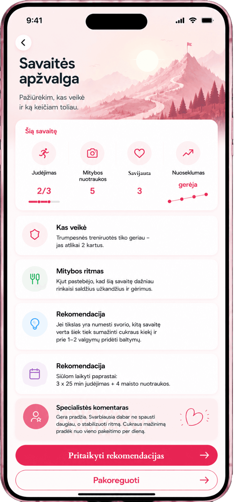 Kjut savaitės apžvalga su progresu ir rekomendacijomis