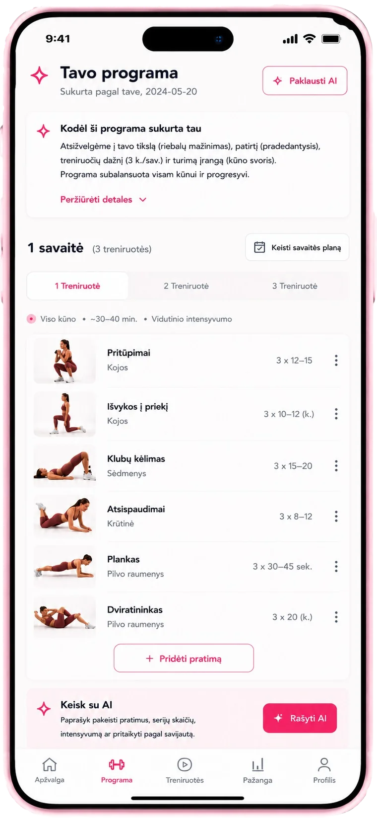 Kjut app - asmeninė treniruočių programa