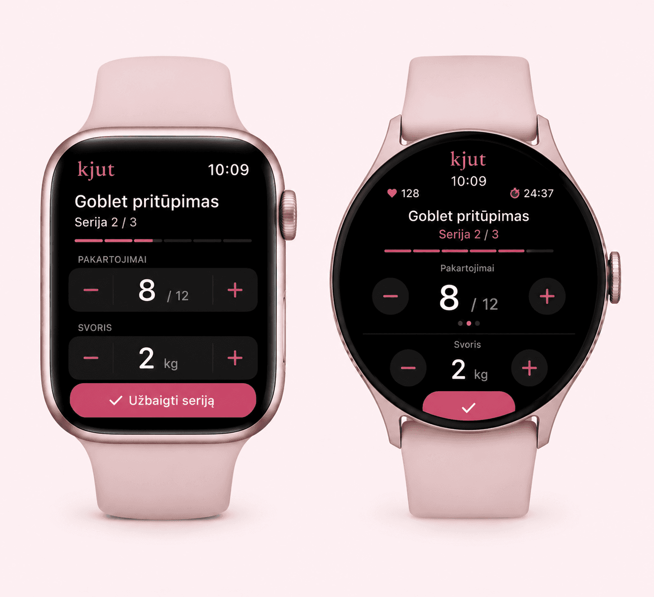 Kjut app - integracija su Apple Watch ir Android laikrodžiais